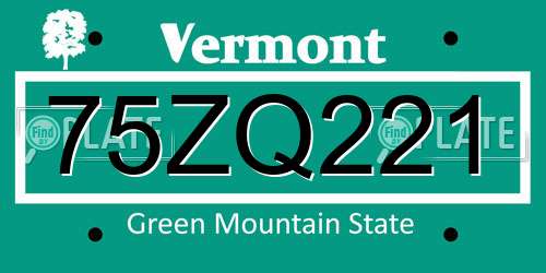 75ZQ221 Vermont License Plate