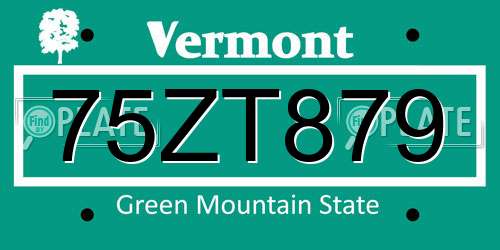 75ZT879 Vermont License Plate