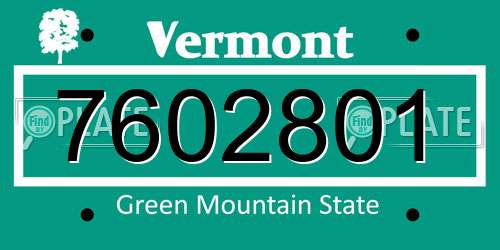 7602801 Vermont License Plate