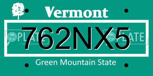 762NX5 Vermont License Plate