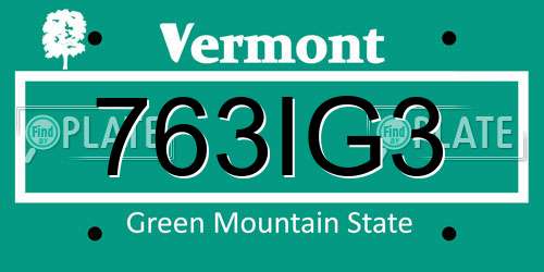 763IG3 Vermont License Plate