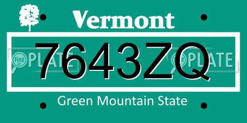 7643ZQ Vermont License Plate