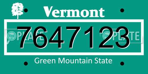 7647123 Vermont License Plate