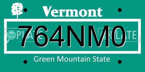 764NM0 Vermont License Plate