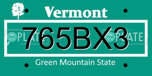 765BX3 Vermont License Plate