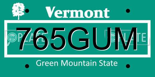 765GUM Vermont License Plate