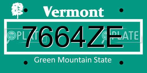 7664ZE Vermont License Plate