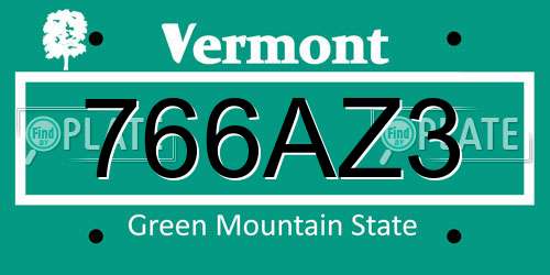 766AZ3 Vermont License Plate