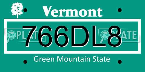 766DL8 Vermont License Plate