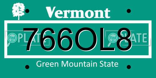 766OL8 Vermont License Plate