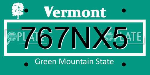 767NX5 Vermont License Plate