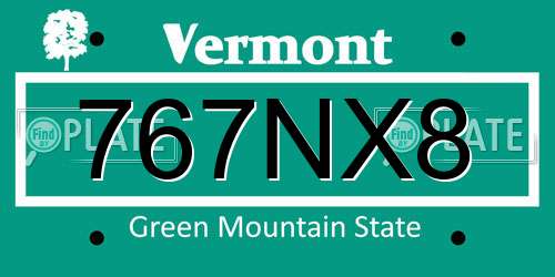 767NX8 Vermont License Plate