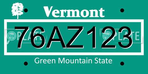 76AZ123 Vermont License Plate