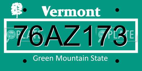 76AZ173 Vermont License Plate