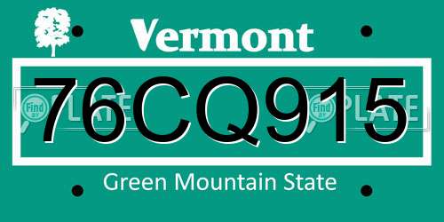76CQ915 Vermont License Plate