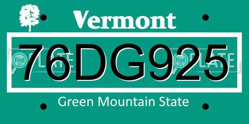 76DG925 Vermont License Plate