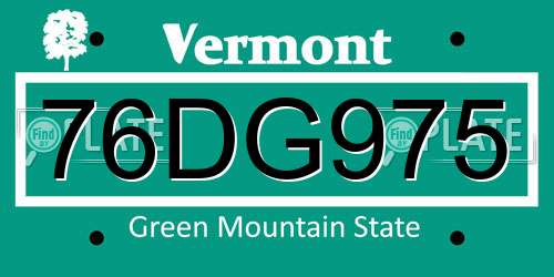76DG975 Vermont License Plate