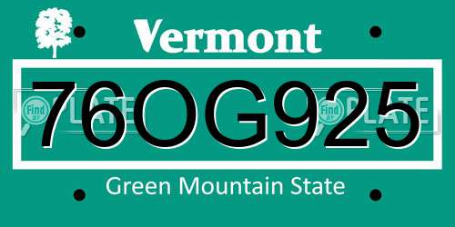 76OG925 Vermont License Plate