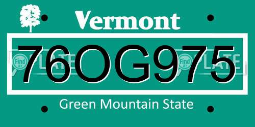 76OG975 Vermont License Plate