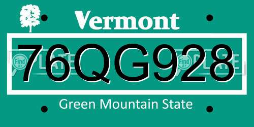 76QG928 Vermont License Plate