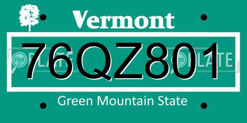 76QZ801 Vermont License Plate