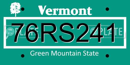 76RS241 Vermont License Plate