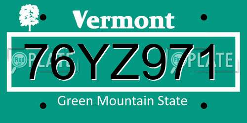 76YZ971 Vermont License Plate