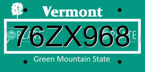 76ZX968 Vermont License Plate
