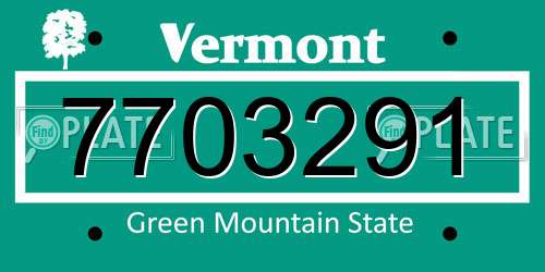 7703291 Vermont License Plate