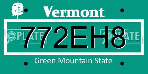 772EH8 Vermont License Plate