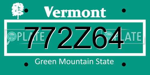 772Z64 Vermont License Plate