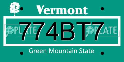 774BT7 Vermont License Plate