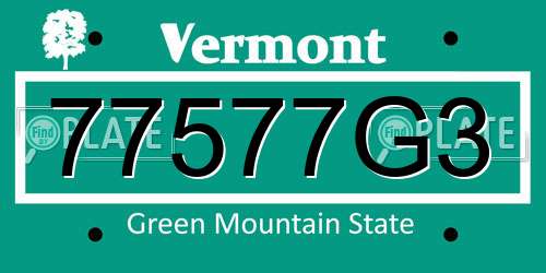 77577G3 Vermont License Plate