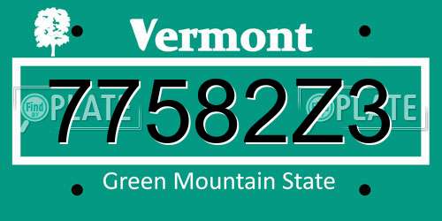 77582Z3 Vermont License Plate