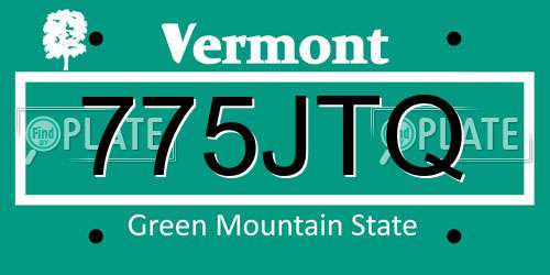 775JTQ Vermont License Plate