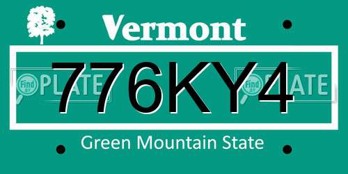 776KY4 Vermont License Plate
