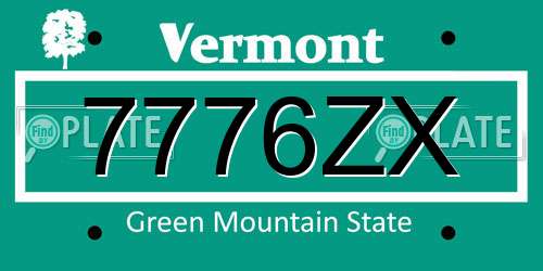 7776ZX Vermont License Plate