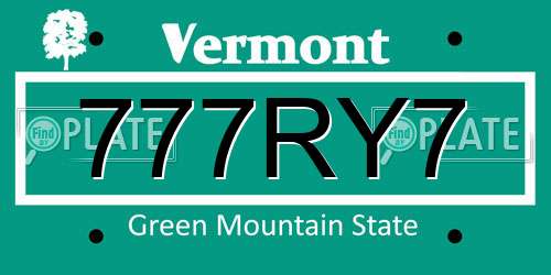 777RY7 Vermont License Plate