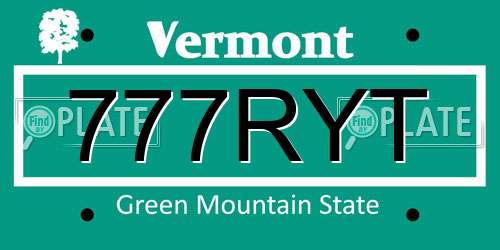 777RYT Vermont License Plate