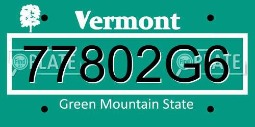77802G6 Vermont License Plate