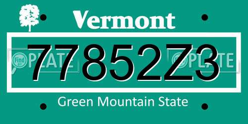 77852Z3 Vermont License Plate