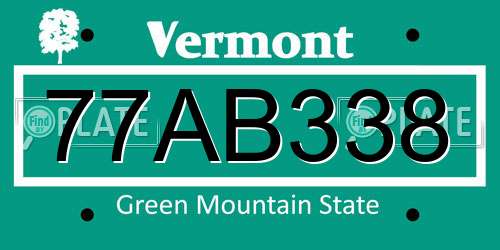 77AB338 Vermont License Plate