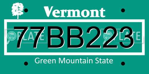 77BB223 Vermont License Plate