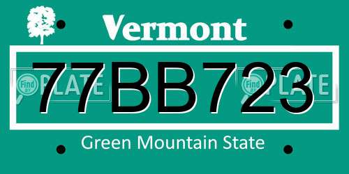 77BB723 Vermont License Plate