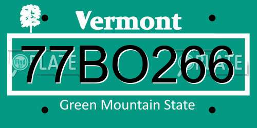 77BO266 Vermont License Plate