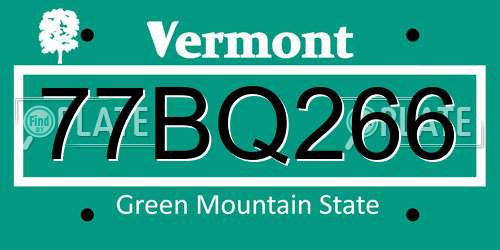 77BQ266 Vermont License Plate