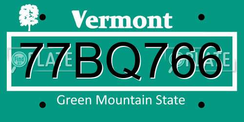 77BQ766 Vermont License Plate