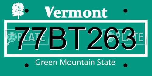 77BT263 Vermont License Plate