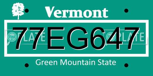 77EG647 Vermont License Plate