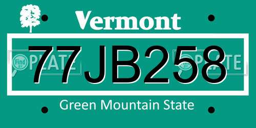 77JB258 Vermont License Plate